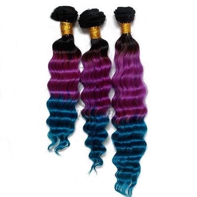 #T1B/Purple/Blue Deep Wave Remy Human Hair Bundles Sew In Weave Bundles Brazilian Bundle Deals
