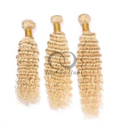 Un bon prix. # 613 Blanchissante Blonde Vague profonde Remy Boucles de cheveux humains cousues en tissage Boucles de paquets Brésiliennes en ligne
