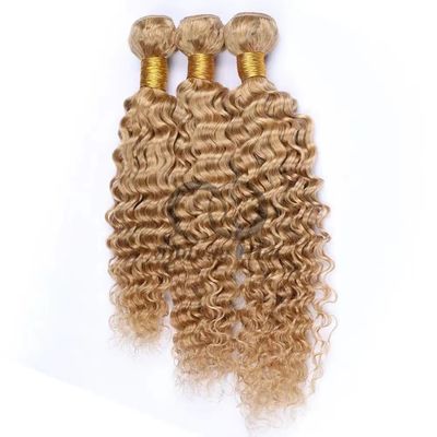 Un bon prix. #27 Honey Blonde Deep Wave Remy Boucles de cheveux humains cousues en tissus Boucles de paquets brésiliennes en ligne
