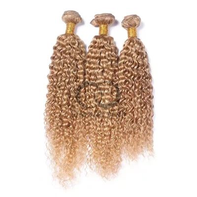 Un bon prix. # 27 Honey Blonde Kinky Curly Remy Boucles de cheveux humains cousue en tissage Boucles de paquets brésiliennes en ligne