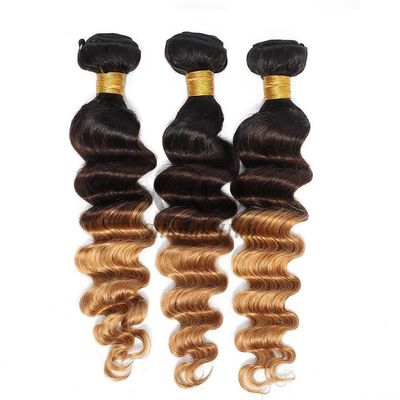 Un bon prix. #T1B/4/27 Larges ondes profondes Remy Boucles de cheveux humains cousues en tissage Boucles de paquets Brésiliennes en ligne