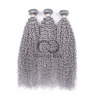 Un bon prix. Grey Kinky Curly Remy Boucles de cheveux humains cousues en tissage Boucles de paquets brésiliennes en ligne