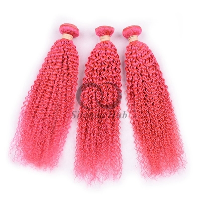 Good price Pink Kinky Curly Remy Human Hair Bundles Sew In Weave Bundles Brazilian Bundle Deals online