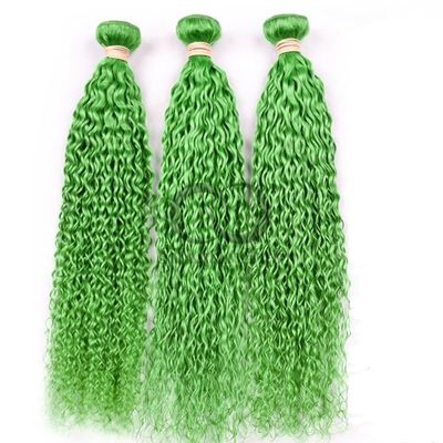 Un bon prix. Green Kinky Curly Remy Boucles de cheveux humains cousues en tissage Boucles de paquets brésiliennes en ligne