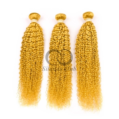 Good price Yellow Kinky Curly Remy Human Hair Bundles Sew In Weave Bundles Brazilian Bundle Deals online