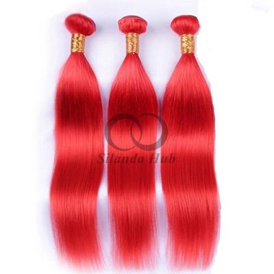 Good price Red Straight Remy Human Hair Bundles Sew In Weave Bundles Brazilian Bundle Deals online