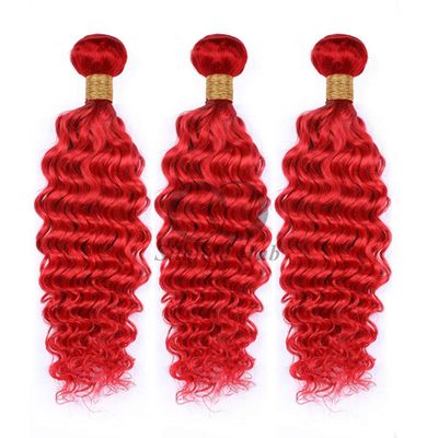 Un bon prix. Vague profonde rouge Remy Boucles de cheveux humains cousue en tissage Boucles de paquets brésiliennes en ligne