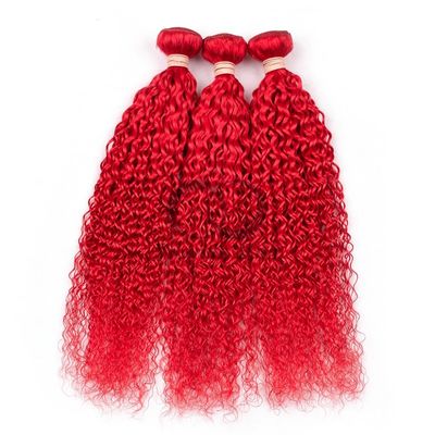 Un bon prix. Red Kinky Curly Remy Boucles de cheveux humains cousues en tissage Boucles de paquets brésiliennes en ligne