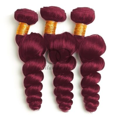 Un bon prix. Bourgogne vague relâchée Remy Boucles de cheveux humains cousue en tissus Boucles de braille brésilienne en ligne