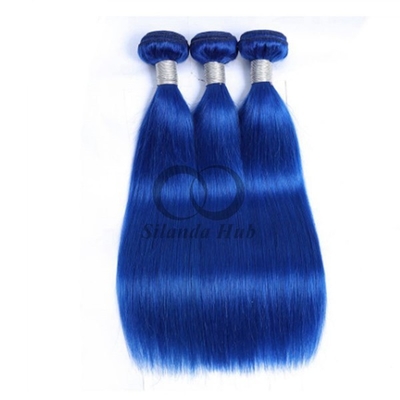 Good price Blue Straight Remy Human Hair Bundles Sew In Weave Bundles Brazilian Bundle Deals online