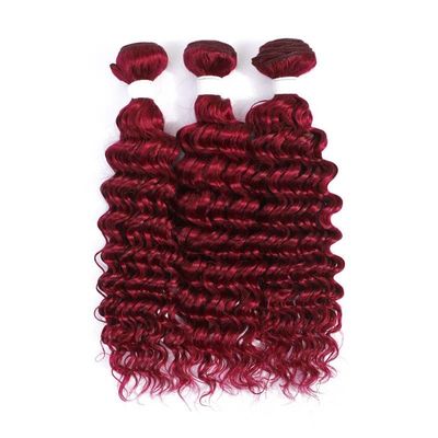 Un bon prix. Bourgogne Vague profonde Remy Boucle de cheveux humains cousue en tissu Boucle de paquets brésilienne en ligne