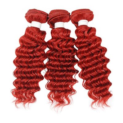 Un bon prix. Vague profonde rouge Remy Boucles de cheveux humains cousue en tissage Boucles de paquets brésiliennes en ligne