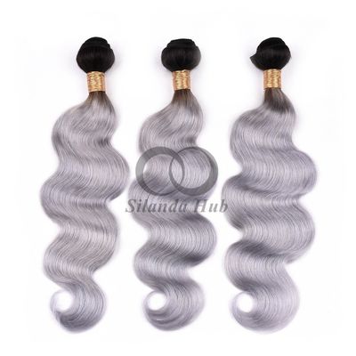 Un buen precio. #T1B/Grey Body Wave Remy Bündel de cabello humano cosido en tejido Bündel de paquetes brasileños en línea