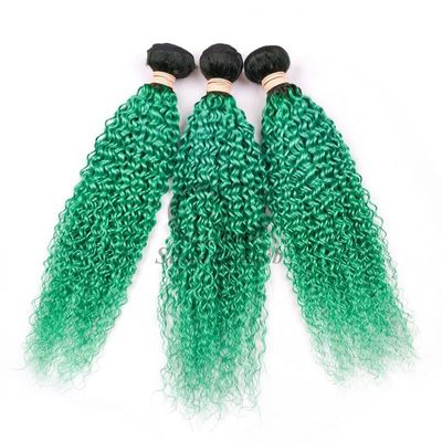 Un bon prix. #T1B/Green Kinky Curly Remy Boucles de cheveux humains cousues en tissage Boucles de paquets brésiliennes en ligne