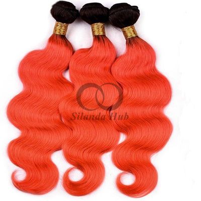 Un buen precio. #T1B/Orange Red Body Wave Remy Ramos de cabello humano Cosidos en tejido Ramos de paquetes Brasileños en línea