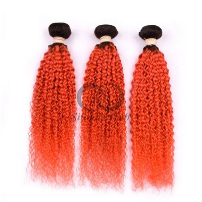 Un bon prix. #T1B/Orange Red Kinky Curly Remy Boucles de cheveux humains cousue en tissage Boucles de paquets Brésiliennes en ligne
