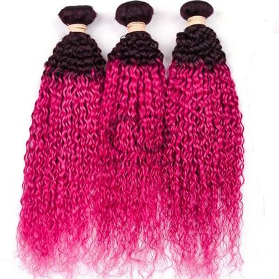 Un buen precio. #T1B/Rose Red Kinky Curly Remy Ramos de cabello humano Cosidos en tejido Ramos de paquetes Brasileños en línea