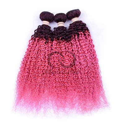 Un buen precio. #T1B/Pink Kinky Curly Remy Banderas de Cabello Humano Coser en tejido Banderas de paquetes brasileñas en línea