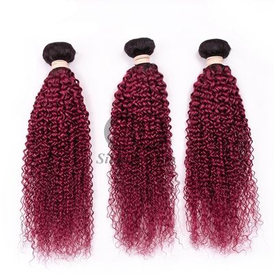 Un bon prix. #T1B/Burgundy Kinky Curly Remy Boucles de cheveux humains cousues en tissage Boucles de paquets Brésiliennes en ligne