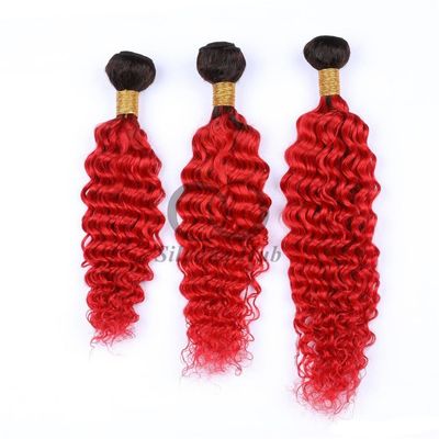 #T1B/Red Deep Wave Remy Human Hair Bundles Sew In Weave Bundles Brazilian Bundle Deals