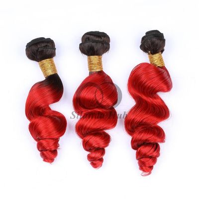 Un buen precio. #T1B/Red Loose Wave Remy Bündel de cabello humano Cosido en tejido Bündel de paquetes brasileños en línea