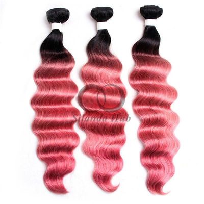 #T1B/Pink Loose Deep Wave Remy Human Hair Bundles Sew In Weave Bundles Brazilian Bundle Deals
