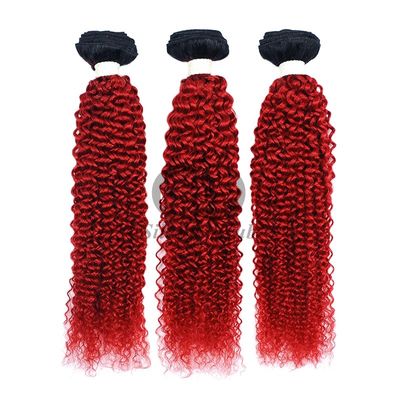 Un buen precio. #T1B/Red Kinky Curly Remy Hacienda de Cabello Humano Cosida en Tejido Hacienda Brasileña Hacienda de Hacienda en línea