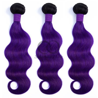 Un bon prix. #T1B/Purple Body Wave Remy Boucles de cheveux humains cousues en tissus Boucles de paquets brésiliennes en ligne