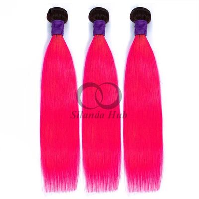 Un buen precio. #T1B/Pink Straight Remy Human Hair Bundles Cosido en tejido Bundles Brasileño Bundle Deals en línea
