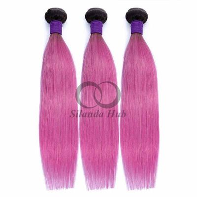 Un buen precio. #T1B/Pink Straight Remy Human Hair Bundles Cosido en tejido Bundles Brasileño Bundle Deals en línea
