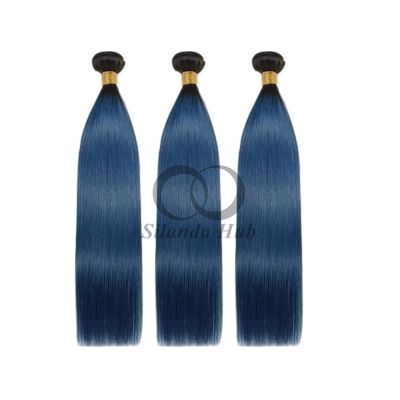 سعر جيد #T1B/Blue Straight Remy حزمة شعر بشري خياطة في حزمة النسيج الانترنت