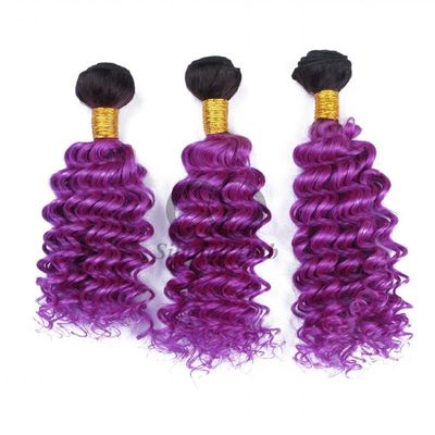 Un bon prix. #T1B/Purple Deep Wave Remy Boucles de cheveux humains cousues en tissage Boucles de paquets brésiliennes en ligne