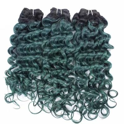 سعر جيد #T1B/Green Deep Curly Remy حزمة شعر بشري خياطة في حزمة النسيج الانترنت