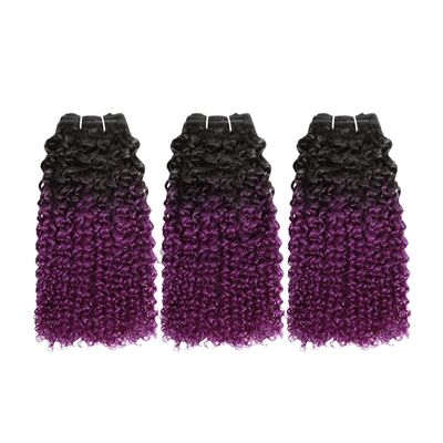 Un buen precio. #T1B/Purple Kinky Curly Remy Banderas de cabello humano Coser en tejido Banderas de paquetes brasileñas en línea