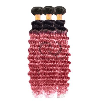 #T1B/Pink Deep Wave Remy Human Hair Bundles Sew In Weave Bundles Brazilian Bundle Deals