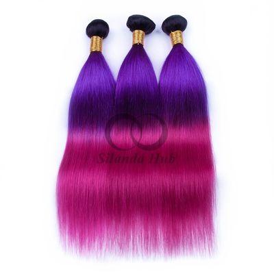 Un buen precio. #T1B/Purple/Rose Red Straight Remy Ramos de cabello humano Cosidos en tejido Ramos de paquetes de paquetes brasileños en línea
