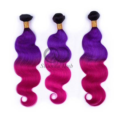 Un buen precio. #T1B/Purple/Rose Red Body Wave Remy Human Hair Bundles Sew In Weave Bundles Ofertas de paquetes brasileños en línea