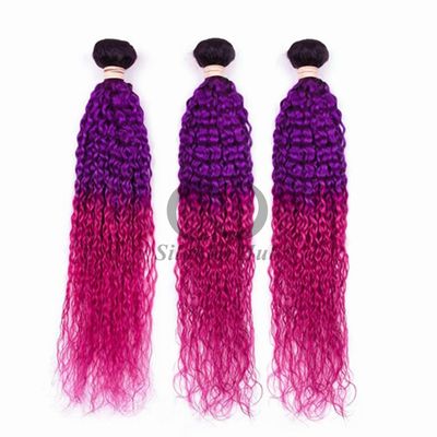Un buen precio. #T1B/Purple/Rose Red Kinky Curly Remy Banderas de Cabello Humano Cosido en Tejido Banderas Banderas Brasileñas en línea