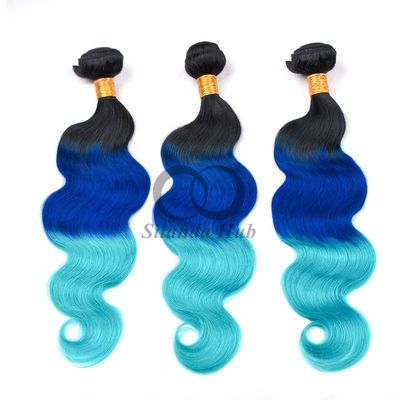 Un bon prix. #T1B/Blue/Light Blue Body Wave Remy Boucles de cheveux humains cousues en tissage Boucles de paquets Brésiliennes en ligne