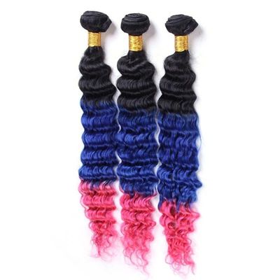 #T1B/Blue/Pink Deep Wave Remy Human Hair Bundles Sew In Weave Bundles Brazilian Bundle Deals