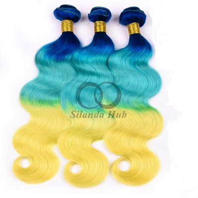 Un buen precio. Azul/azul claro/amarillo onda corporal remy paquetes de cabello humano coser en tejido paquetes paquetes brasileños en línea