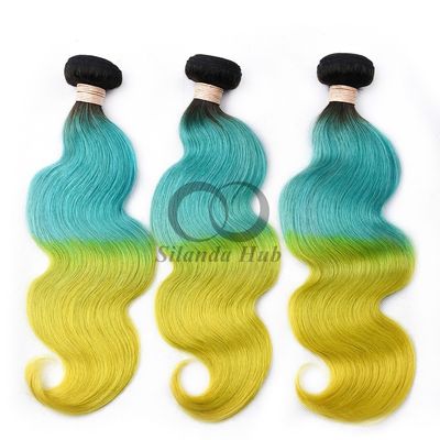 Un buen precio. #T1B/Light Blue/Yellow Body Wave Remy Hacer paquetes de cabello humano Coser en tejido paquetes paquetes brasileños en línea