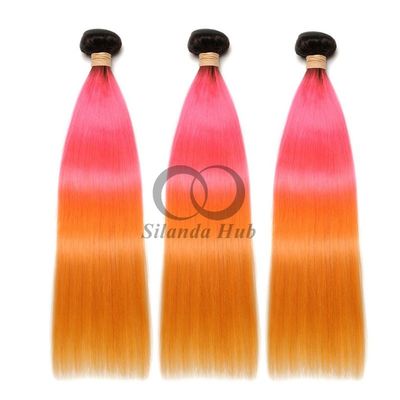 Un buen precio. #T1B/Pink/Orange Rémy Rápido Rémy Ramos de cabello humano Coser en tejido Ramos de paquetes Brasileños Ramos de paquetes en línea