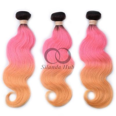 سعر جيد #T1B/Pink/Orange Body Wave Remy حزمة شعر بشري خياطة في حزمة النسيج الانترنت