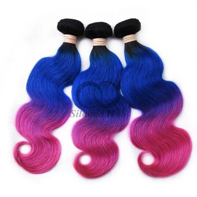 Un buen precio. #T1B/Blue/Rose Red Body Wave Remy Ramos de cabello humano Cosidos en tejido Ramos de paquetes Brasileños en línea