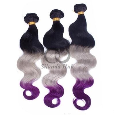 Un bon prix. #T1B/Gray/Purple Body Wave Remy Boucles de cheveux humains cousue en tissage Boucles de paquets Brésiliennes en ligne