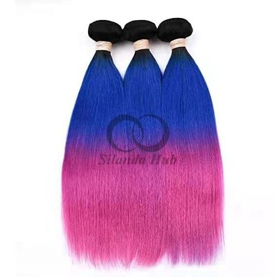 Un buen precio. #T1B/azul/rosa rojo recto remy paquetes de cabello humano cosidos en tejido paquetes paquetes brasileños en línea