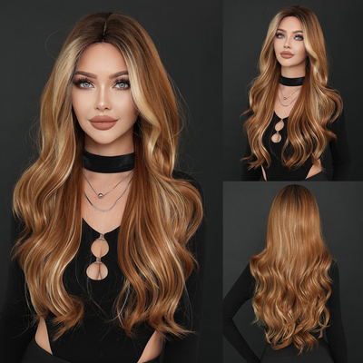 Fashion Long Straight Highlighted Hair Blonde Synthetic Wigs For Women