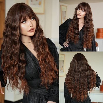 Fashion Long Body Wave Hair Brown Synthetic Wigs For Women