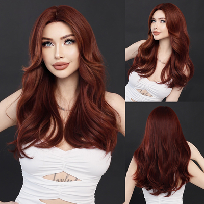 Un buen precio. Moda Cuerpo largo Cabello ondulado Rojo sintético Pelucas para mujeres en línea